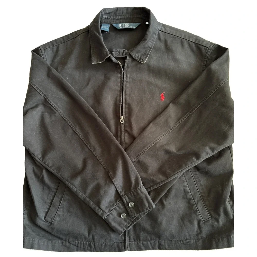 Polo Ralph Laure Black Cotton Vtg 90's Bomber XXL